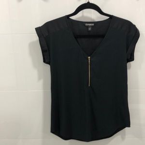 Express zippered satin top black